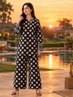 Black Polka Dot Unstitched 2PC